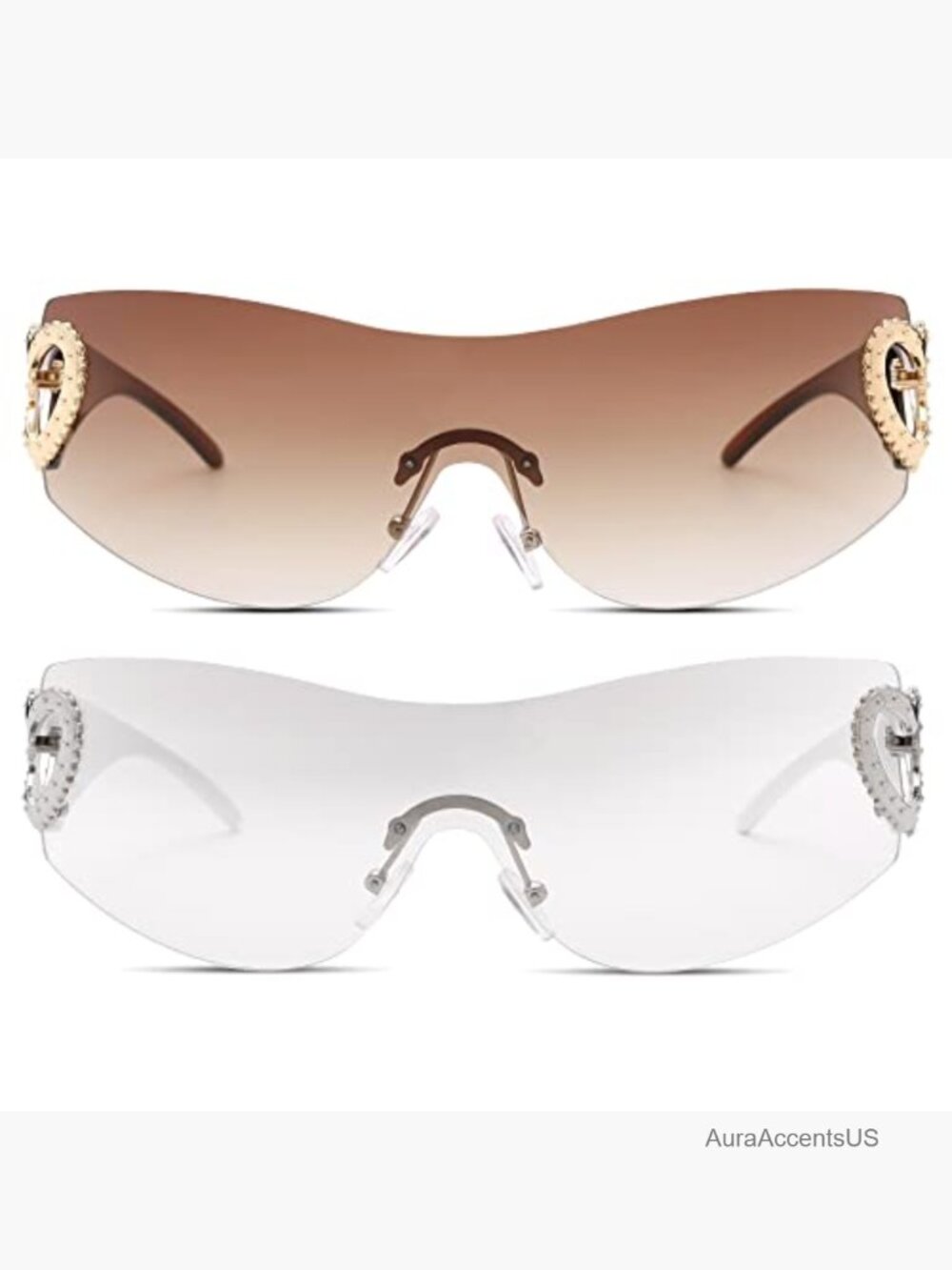 Oversized Rimless Wrap Sunglasses Y2K Unisex Visor Shield Shades - Picture 3 of 7